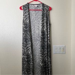 Lularoe Silver Gray Leopard Print Joy - Longline Sleeveless Duster Vest - Sz S